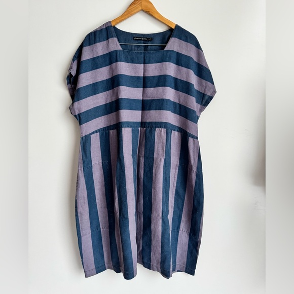 Gudrun Sjoden Dresses & Skirts - Gudrun Sjoden Women XL Stripe Oversized Linen cotton Purple Stripe Dress cozy